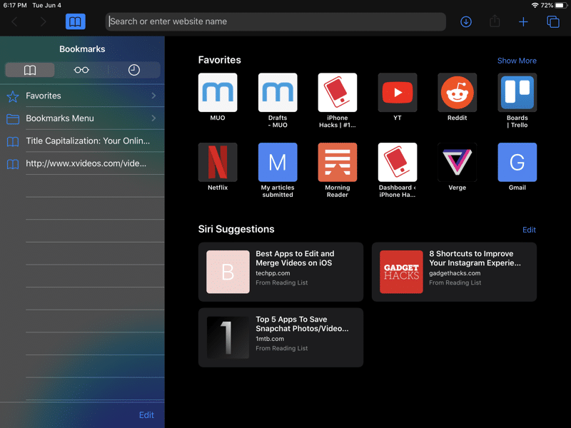 iPadOS 13 Safari Start Page