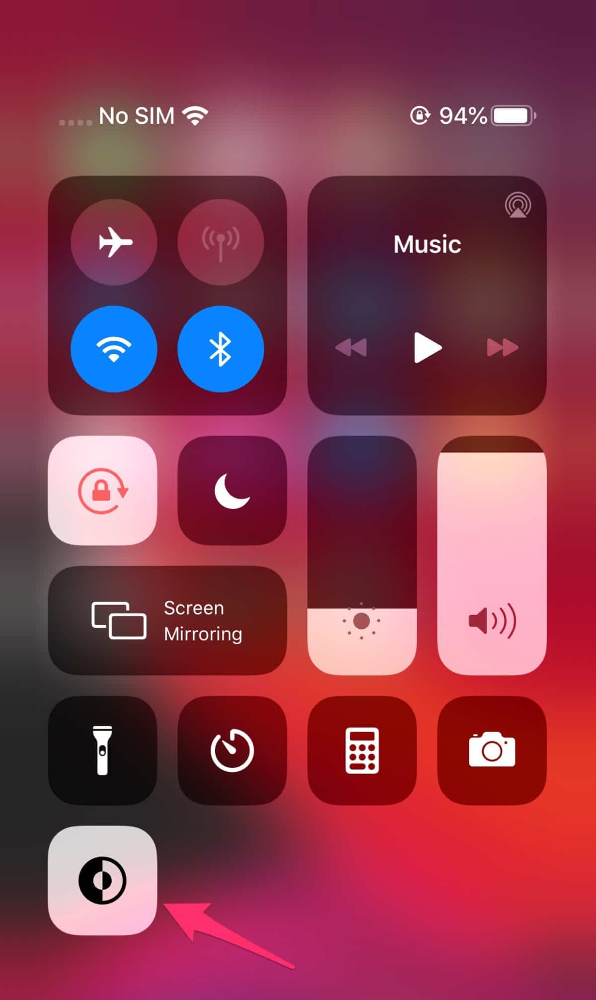 Dark Mode Control Center toggle