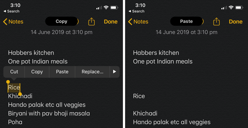 iOS 13 Gestures Copy and Paste