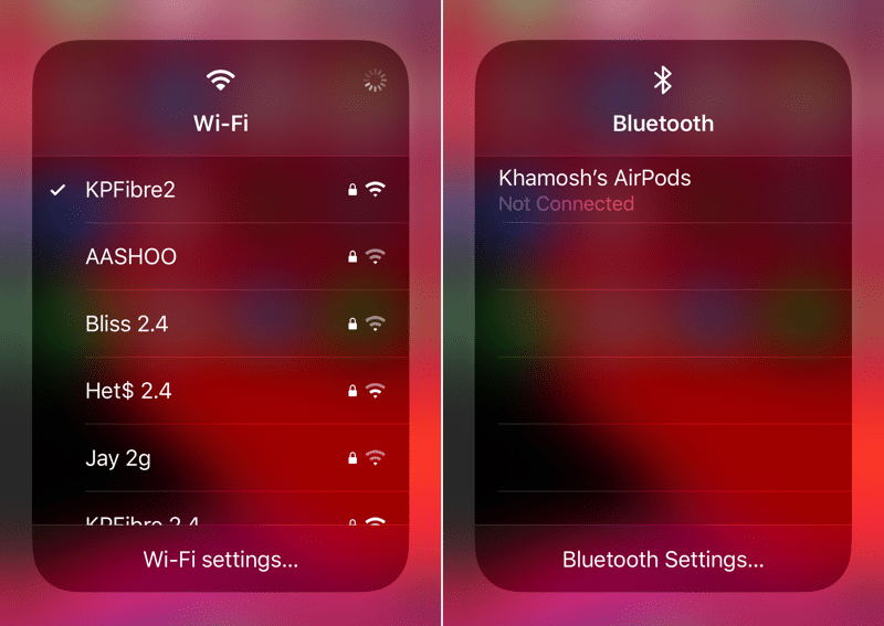 Control Center Wi-Fi Toggles