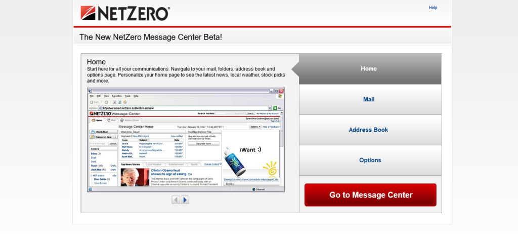 netzero com message center login