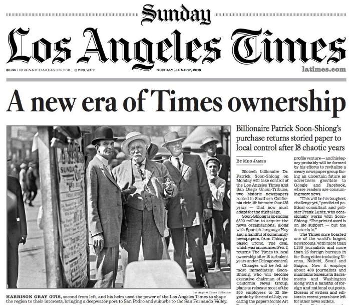 Los Angeles Times communication LLC owns the newspaper, which was founded i...