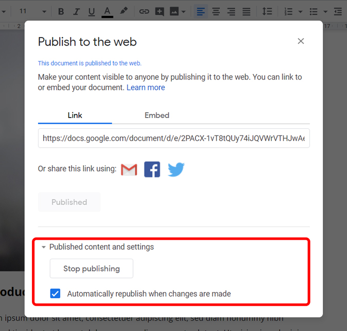 By publishing the Doc to the web